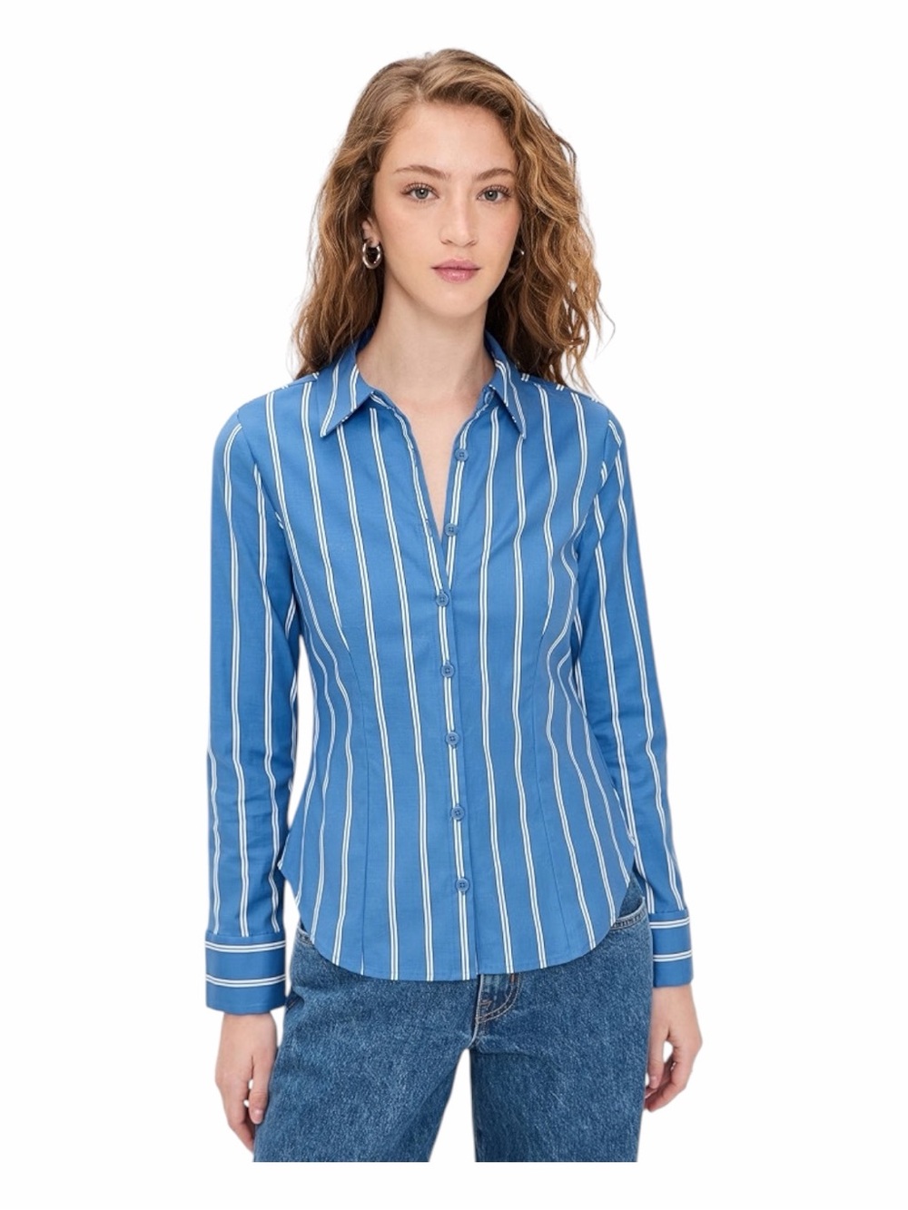 Reformation Blue White Striped Fitted Button Down Shirt Size 4